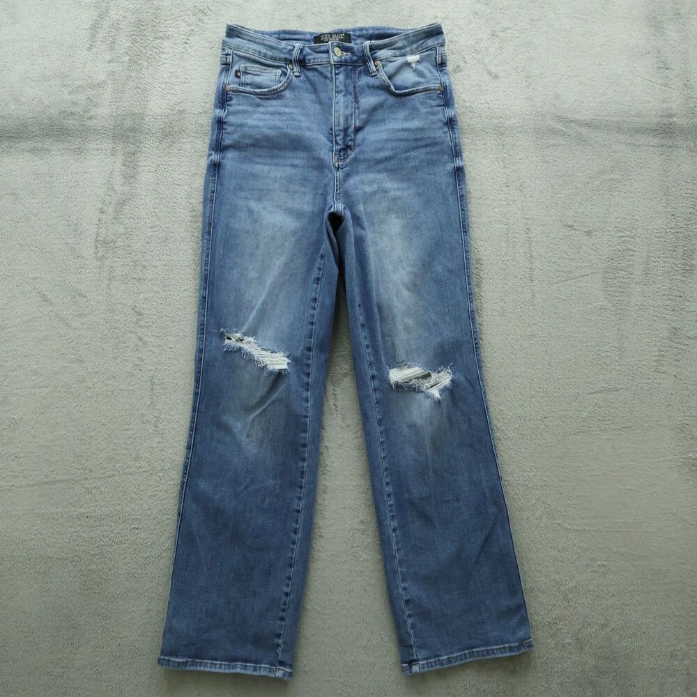 Judy Blue Jeans Junior's Size 11/30 High-Rise Straight 30.5" Inseam Distressed
